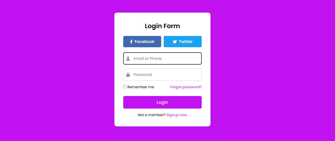 Read more about the article Login Form with Facebook and Twitter Buttons Using HTML & CSS
